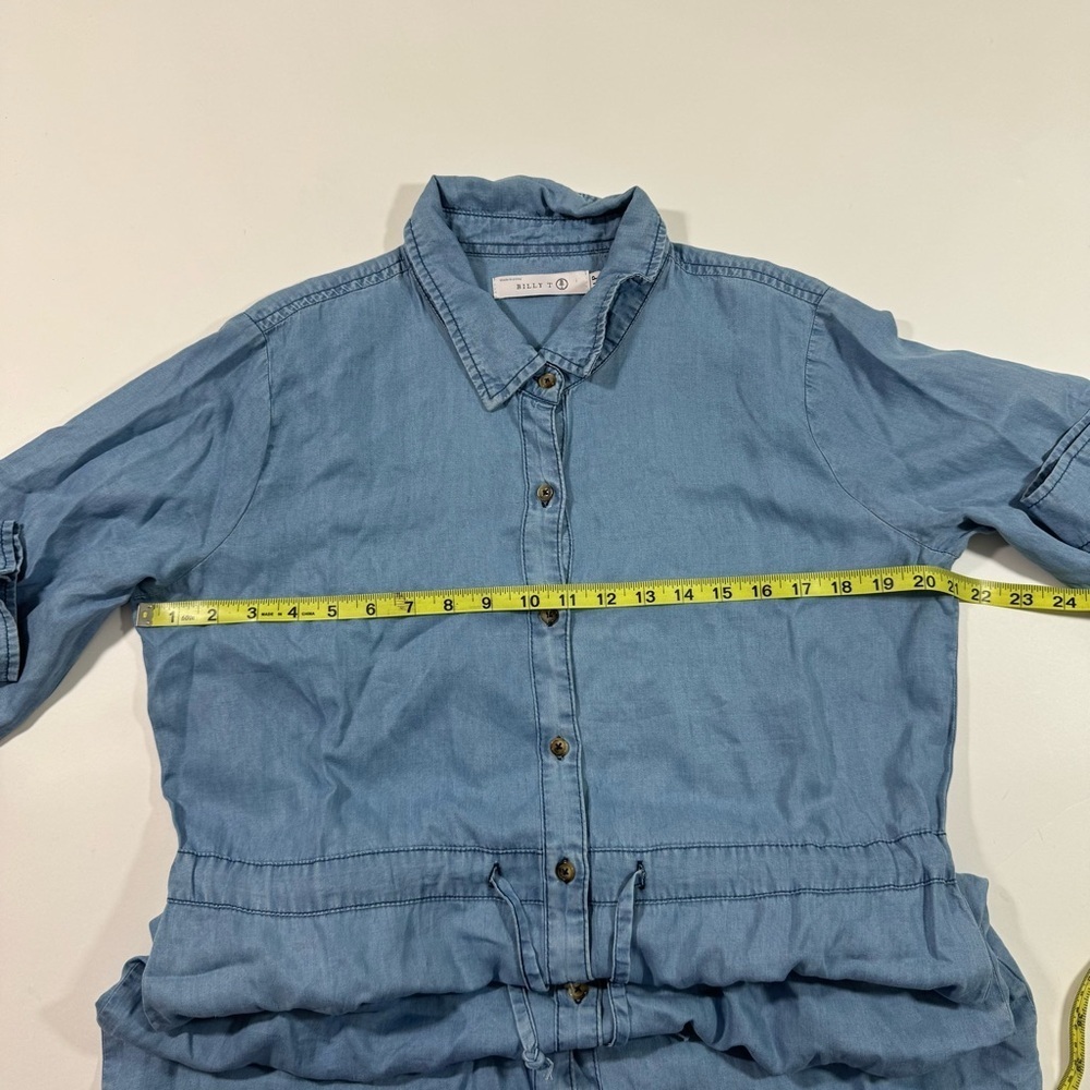 Billy T Long Sleeve Chambray Dress Roll Tab Sleeve Blue - Picture 6 of 7